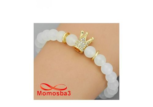 Agate Pierres Naturelle BLANC + Pendentif Couronne Avec Pierres - élastique au meilleur prix au Maroc