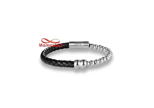 Bracelet Cuir Et Acier Inoxydable Avec Fermoir Magnétique En Acier Inoxydable + Sachet De Bijoux au meilleur prix au Maroc