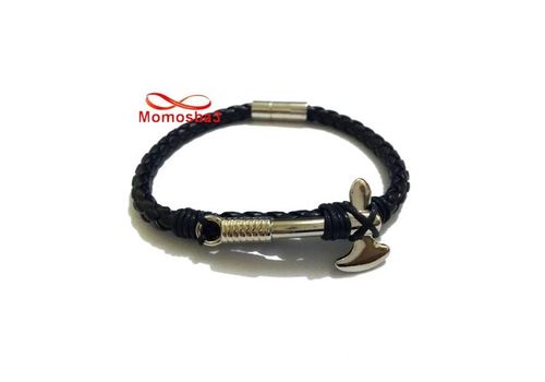 Bracelet Cuir Avec Pendentif Cleaver Argenté Et Fermoir En Acier Inoxydable au meilleur prix au Maroc