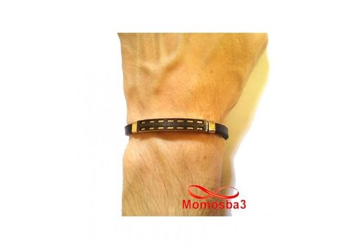 Bracelet Cuir Avec Plaque Noir Argenté En Acier Inoxydable - Réglable au meilleur prix au Maroc