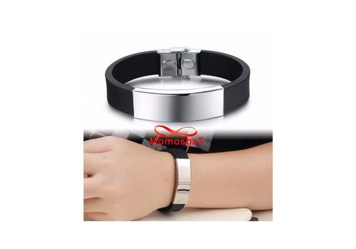 Bracelet Pour Homme Avec Silicon Et Acier Inoxydable Ajustable - Noir/Argenté au meilleur prix au Maroc