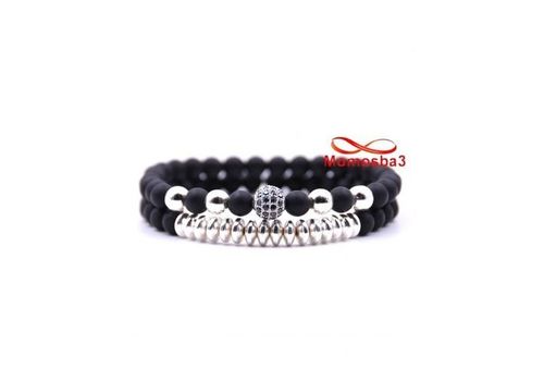 Pack 2 Agate Pierres Noir Argenté - Unisex au meilleur prix au Maroc