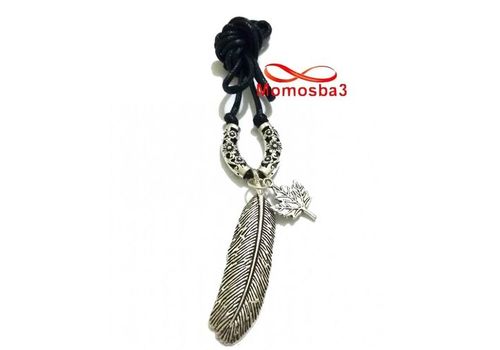 Collier Fil Noir Réglable Avec Pendentif Plume + Feuille Unisex au meilleur prix au Maroc