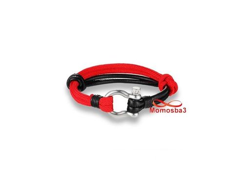Bracelet Marine Cuir Noir Et Fil Parachute Avec Fermoir En Acier Inoxydable Argenté au meilleur prix au Maroc