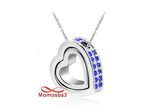Collier Argenté Pendentif Coeur Avec Pierres Cristal BLEU au meilleur prix au Maroc