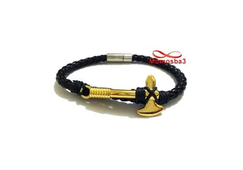Bracelet Cuir Avec Pendentif Cleaver DORE Et Fermoir En Acier Inoxydable - Réglable au meilleur prix au Maroc
