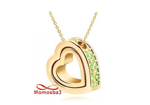Collier DORE Pendentif Coeur Avec Pierres Cristal vert au meilleur prix au Maroc
