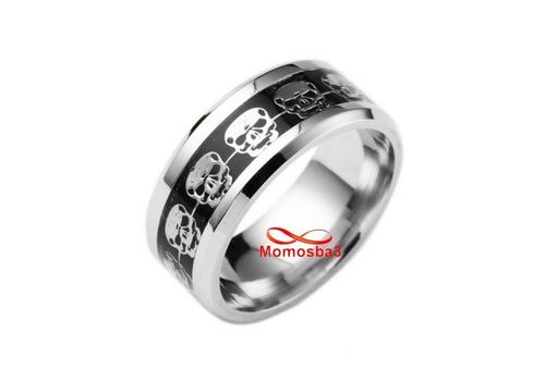 Bague En Acier Inoxydable Argenté Noir Avec Symbole Tete De Mort - Unisex au meilleur prix au Maroc