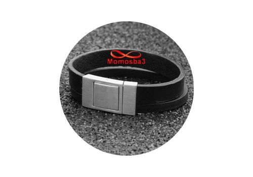 Bracelet Cuir Noir Avec Fermoir En Acier Inoxydable Argenté + Sachet de Bijoux au meilleur prix au Maroc