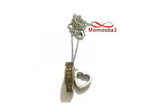 Collier Argenté Pendentif Coeur Avec Pierres Cristal MARRON au meilleur prix au Maroc