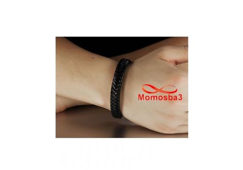 Bracelet Cuir Noir Avec Fermoir En Acier Inoxydable Argenté + Sachet de Bijoux au meilleur prix au Maroc