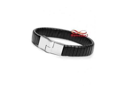 Bracelet Cuir Noir Avec Fermoir Magnétique - Unisex au meilleur prix au Maroc