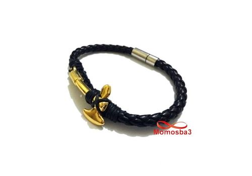 Bracelet Cuir Avec Pendentif Cleaver DORE Et Fermoir En Acier Inoxydable - Réglable au meilleur prix au Maroc