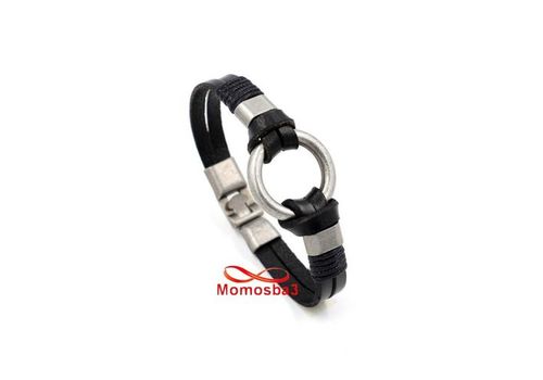 Bracelet En Cuir Noir Véritable Symbole Et Fermoir Argenté au meilleur prix au Maroc