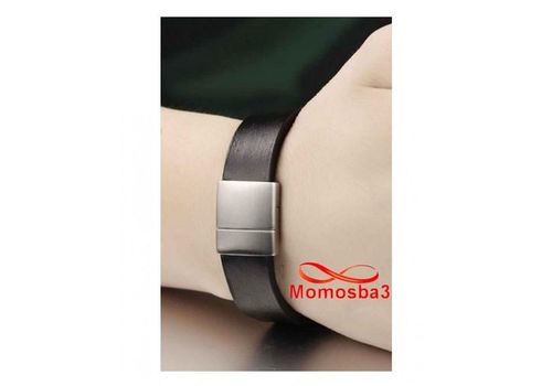 Bracelet Cuir Noir Avec Fermoir En Acier Inoxydable Magnetique Argenté + Sachet de Bijoux au meilleur prix au Maroc