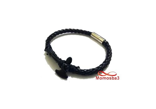 Bracelet Cuir Avec Pendentif Cleaver Noir Et Fermoir En Acier Inoxydable au meilleur prix au Maroc