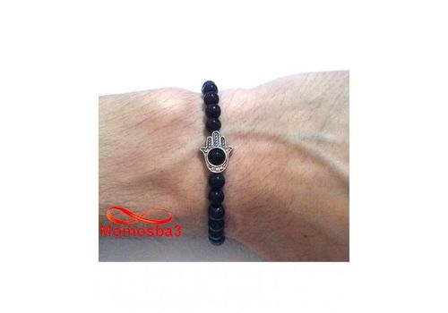 Bracelet Fil Avec Petite Perle Verre Noir Pendentif Khmisa Réglable - Unisex au meilleur prix au Maroc