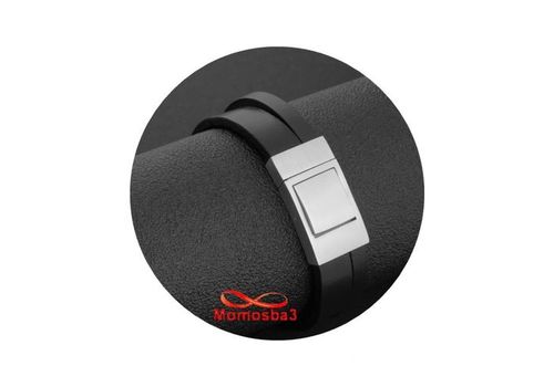 Bracelet Cuir Noir Avec Fermoir En Acier Inoxydable Argenté + Sachet de Bijoux au meilleur prix au Maroc