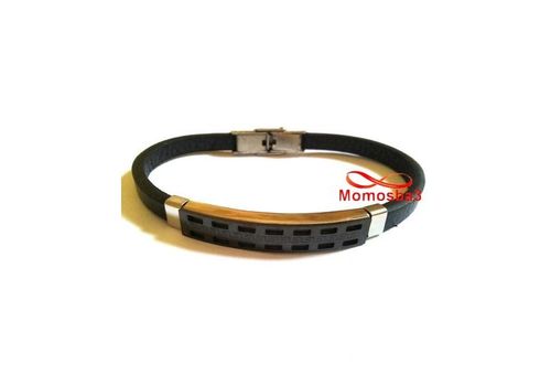 Bracelet Cuir Avec Plaque Noir Argenté En Acier Inoxydable - Réglable au meilleur prix au Maroc