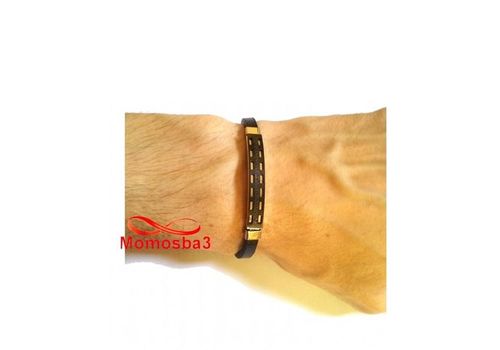 Bracelet Cuir Avec Plaque Noir Argenté En Acier Inoxydable - Réglable au meilleur prix au Maroc