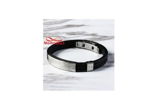 Bracelet En Acier Inoxydable Argenté Et Silicone Noir (Réglable) au meilleur prix au Maroc