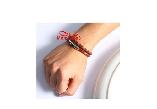 Bracelet Cuir MARRON Torsadé Avec Fermoir En Acier Inoxydable Argenté au meilleur prix au Maroc
