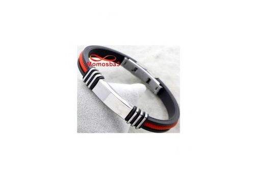 Bracelet En Silicone Noir + ROUGE Et Acier Inoxydable (Réglable) au meilleur prix au Maroc