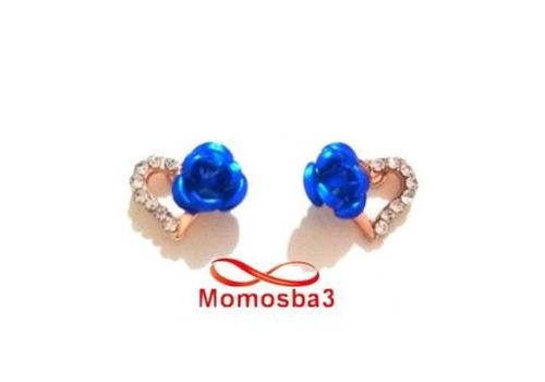 Boucle D'oreille Avec Pendentif Coeur DORE + Fleur BLEU au meilleur prix au Maroc