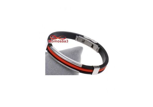 Bracelet En Silicone Noir + ROUGE Et Acier Inoxydable (Réglable) au meilleur prix au Maroc