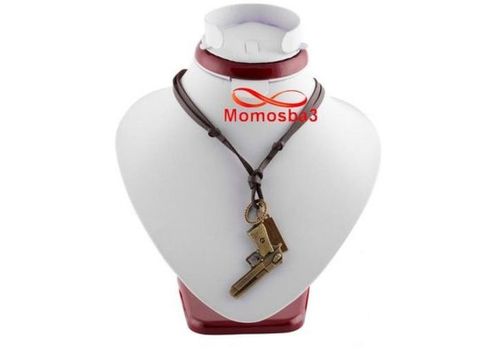 Collier Cuir MARRON Réglable Avec Pendentif Pistolet Bonze - Unisex au meilleur prix au Maroc