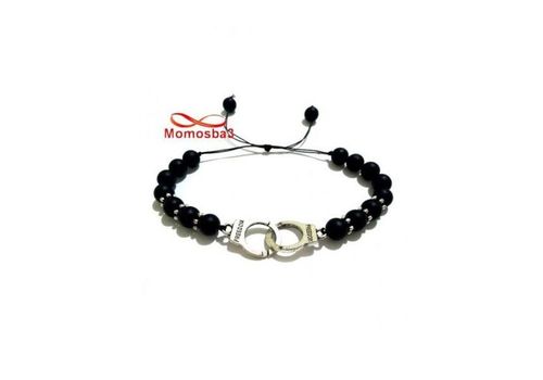 Agate Pierres Noir Mat Sur Fil Réglable Avec Pendentif Menotte Argenté - Unisex au meilleur prix au Maroc