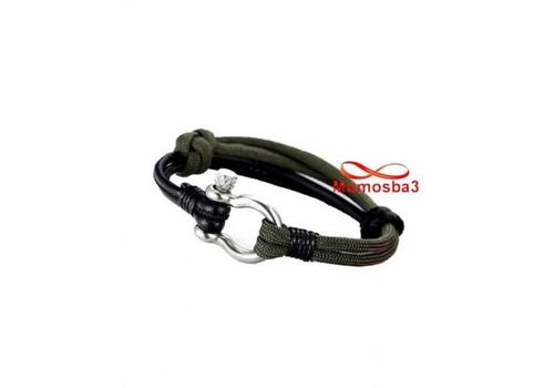 Bracelet Marine Cuir Noir Et Fil Parachute Avec Fermoir En Acier Inoxydable au meilleur prix au Maroc