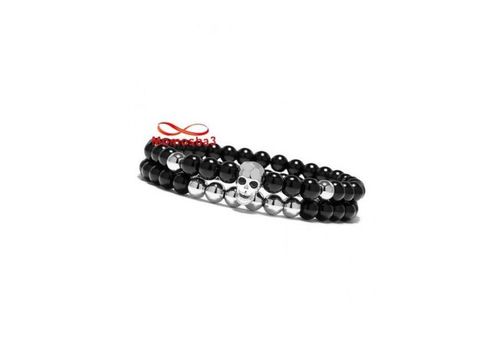 Pack 2 Agate Perles Noir Avec Pendentif Tête De Mort Argenté Unisex au meilleur prix au Maroc