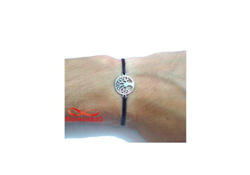 Bracelet Fil Noir Réglable Avec Pendentif Arbre De Vie En Acier Inoxydable - Unisex au meilleur prix au Maroc
