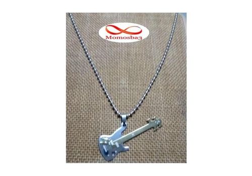 Chaine Avec Pendentif Guitar Argenté + DORE Acier Inoxydable au meilleur prix au Maroc