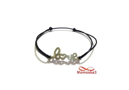 Bracelet Fil Noir Réglable Avec Pendentif LOVE En Acier Inoxydable - Unisex au meilleur prix au Maroc