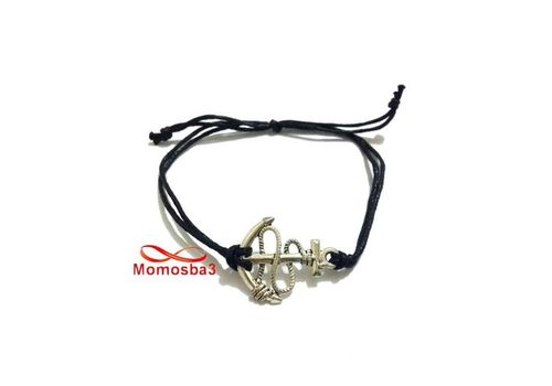 Bracelet Fil Noir Réglable Avec Pendentif Grand Ancre Marine  Argenté Charm - Unisex au meilleur prix au Maroc