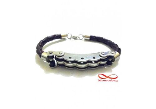 Bracelet cuir MARRON et acier inoxydable au meilleur prix au Maroc