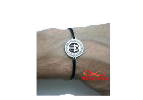 Bracelet Fil Noir Réglable Avec Pendentif Khmissa En Acier Inoxydable Avec Pierres - Unisex au meilleur prix au Maroc