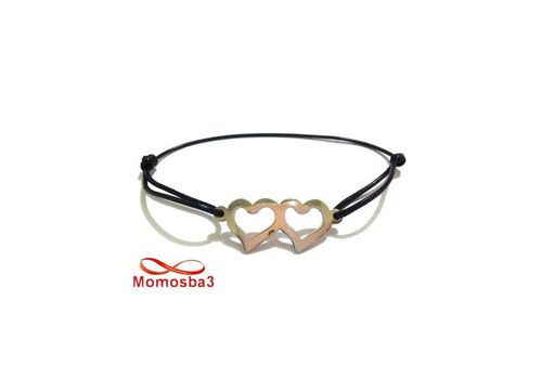 Bracelet Fil Noir Réglable Avec Pendentif 2 Coeurs En Acier Inoxydable - Unisex au meilleur prix au Maroc