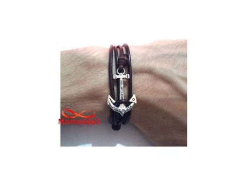 Bracelet Ancre Marine USA Cuir Naturelle Noir Unisex - Réglable au meilleur prix au Maroc