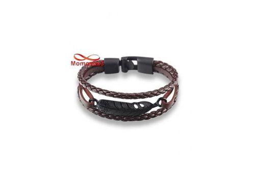 Bracelet Plume En Cuir MARRON Véritable Symbole Et Fermoir Noir au meilleur prix au Maroc