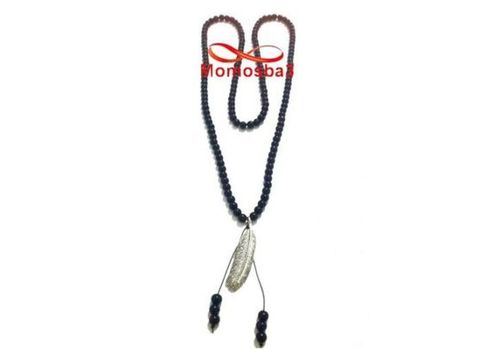 Collier Agate Verre Noir Avec Pendentif Plume a La Mode - Unisex au meilleur prix au Maroc