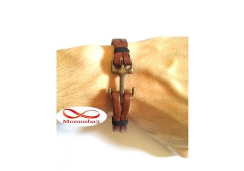 Bracelet Marine En Cuir MARRON Ancre BRONZE (Réglable) au meilleur prix au Maroc
