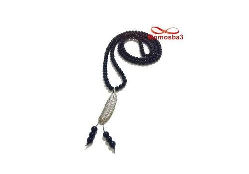 Collier Agate Verre Noir Avec Pendentif Plume a La Mode - Unisex au meilleur prix au Maroc