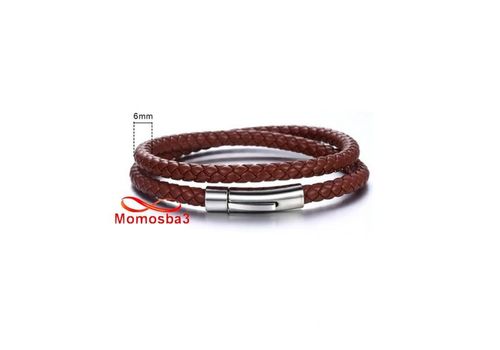 Bracelet Cuir MARRON Torsadé Avec Fermoir En Acier Inoxydable Argenté au meilleur prix au Maroc