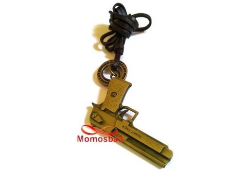 Collier Cuir MARRON Réglable Avec Pendentif Pistolet Bonze - Unisex au meilleur prix au Maroc