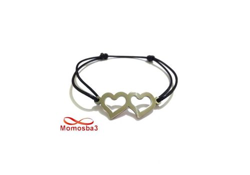 Bracelet Fil Noir Réglable Avec Pendentif 2 Coeurs En Acier Inoxydable - Unisex au meilleur prix au Maroc