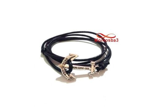 Bracelet Ancre Marine USA Cuir Naturelle Noir Unisex - Réglable au meilleur prix au Maroc