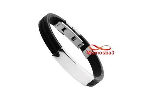 Bracelet En Acier Inoxydable Argenté Et Silicone Noir (Réglable) au meilleur prix au Maroc